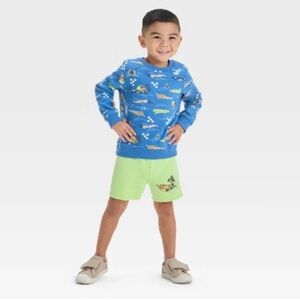 Baby Boys' 2pc Hot Wheels Fleece Pullover Top & Shorts Set - Blue 12M Soft Warm